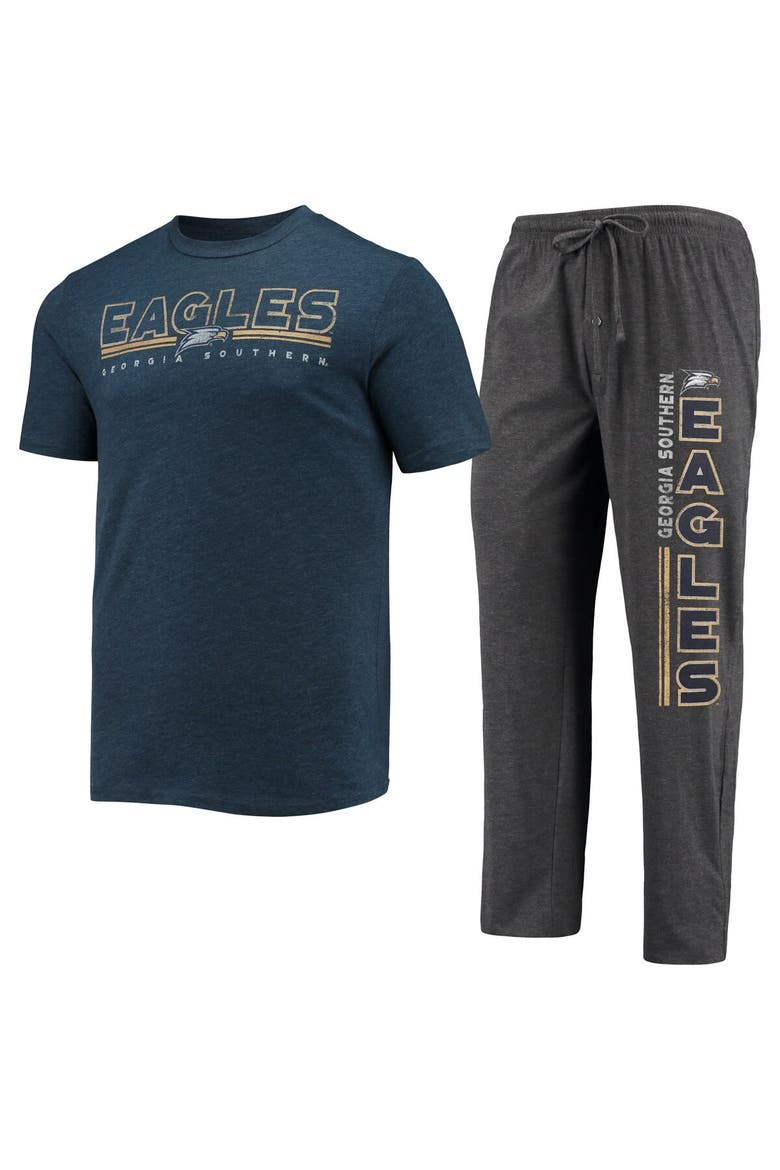 Men's Concepts Sport Heathered Charcoal/Navy Georgia Southern Eagles Meter T-Shirt & Pants Sleep Set, Alternate, color, Heather Charcoal