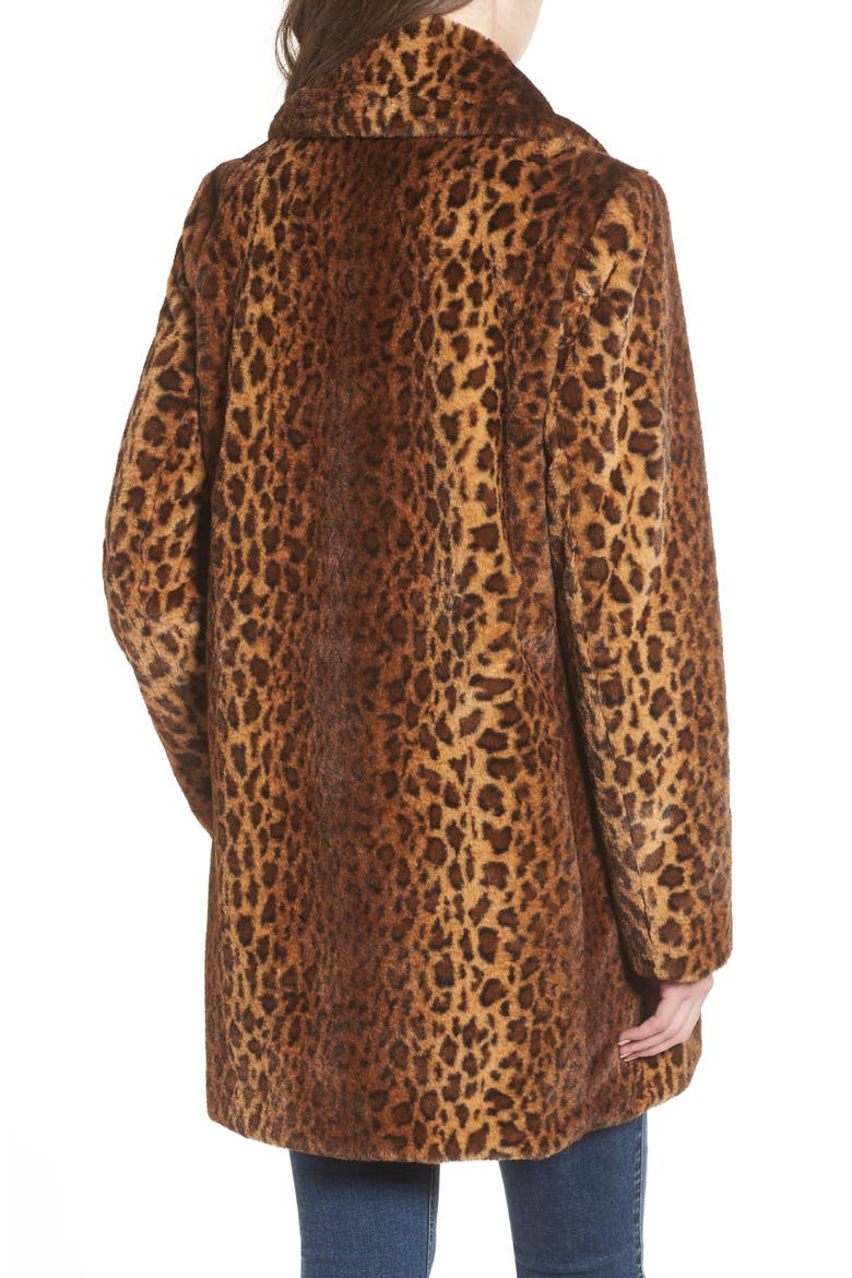 Faux Fur Leopard Print Coat, Alternate, color, LEOPARD
