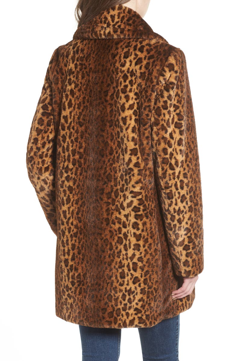 Kensie Faux Fur Leopard Print Coat, Alternate, color,