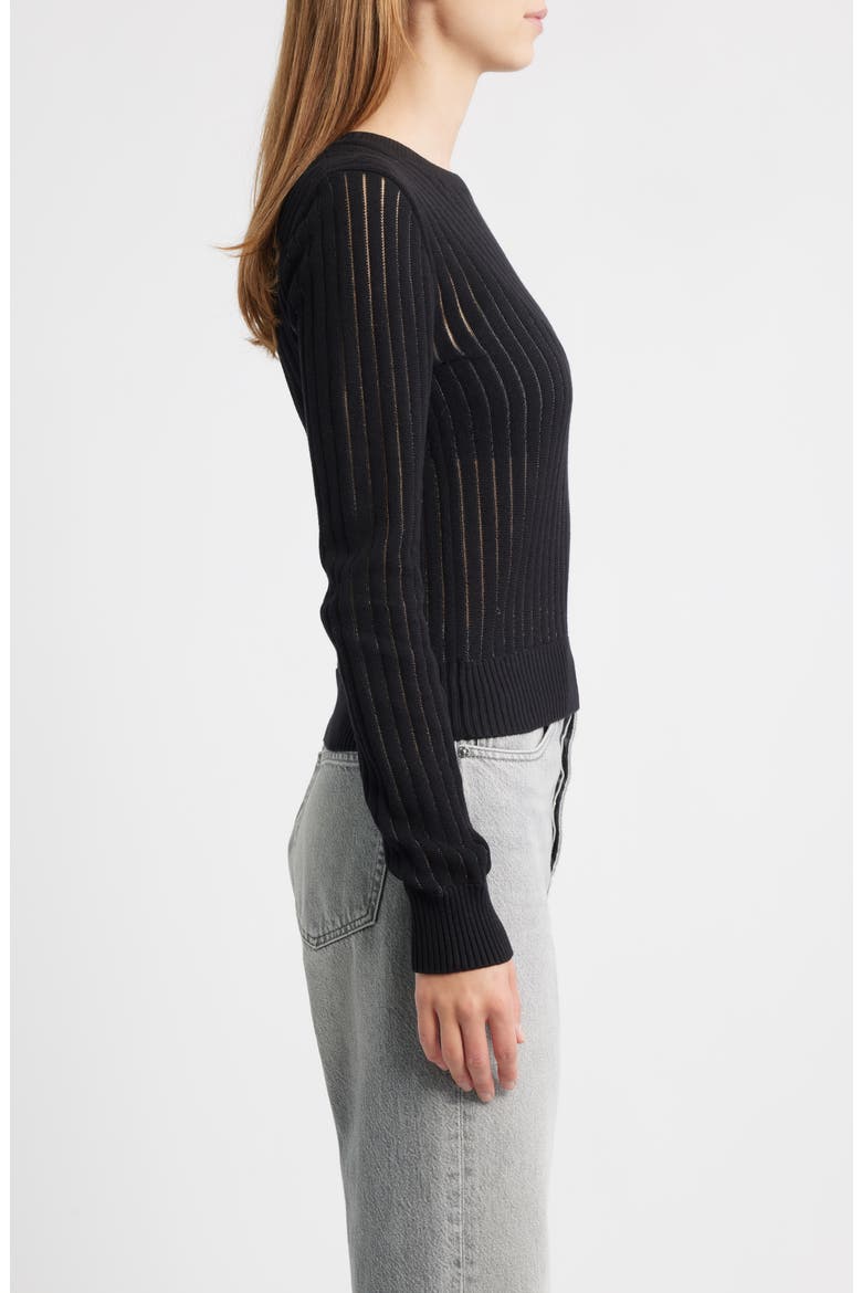 The Sheer Stripe Sweater, Alternate, color, BLACK