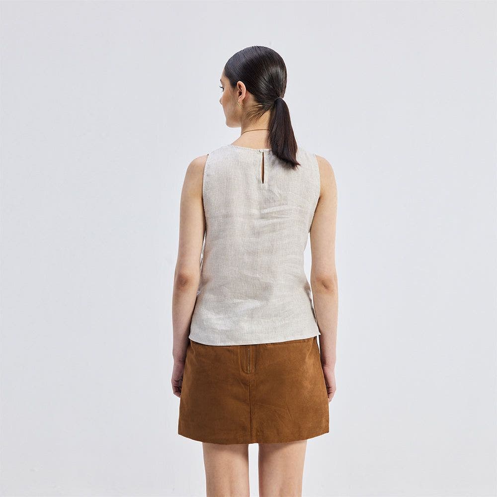 Boat Neck Top in Checkered Linen - image 2