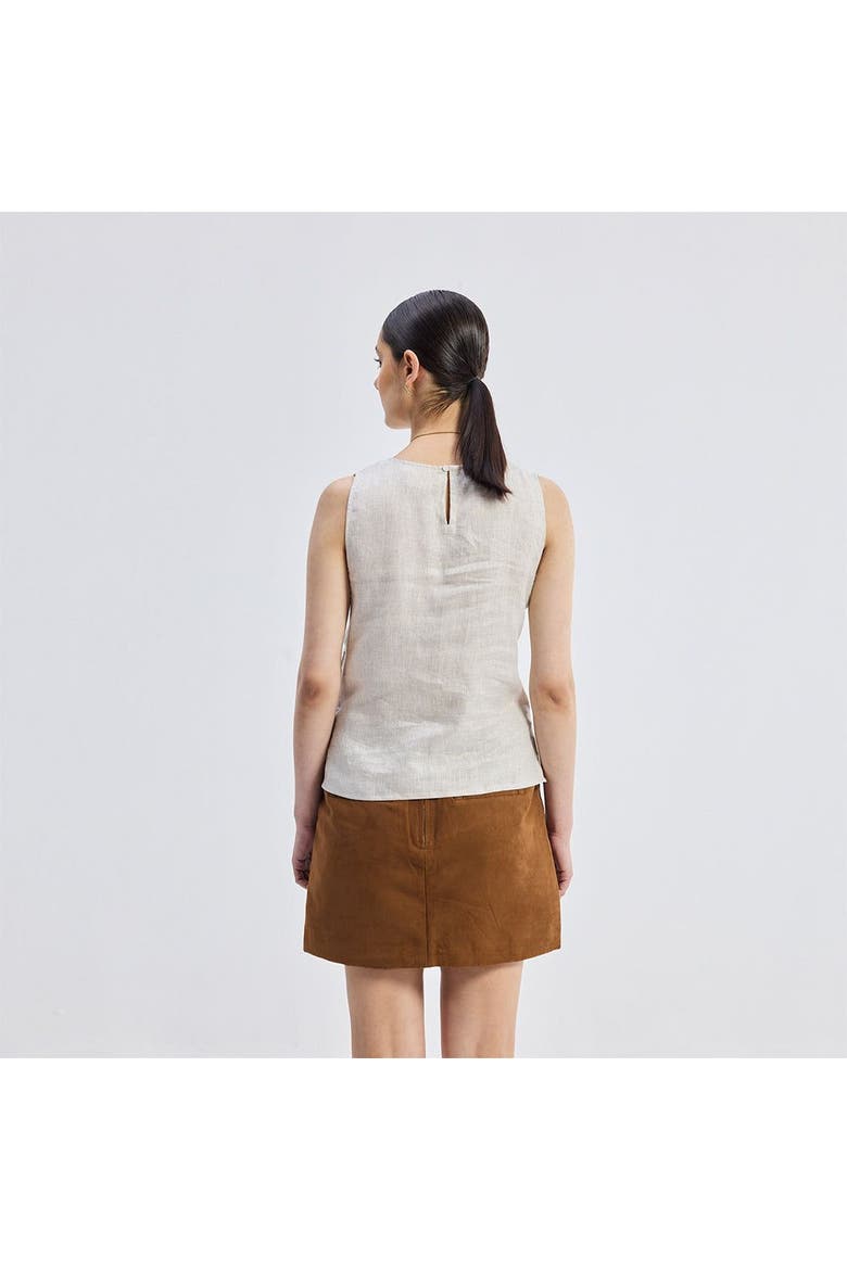 Boat Neck Top in Checkered Linen, Alternate, color, Linen Check