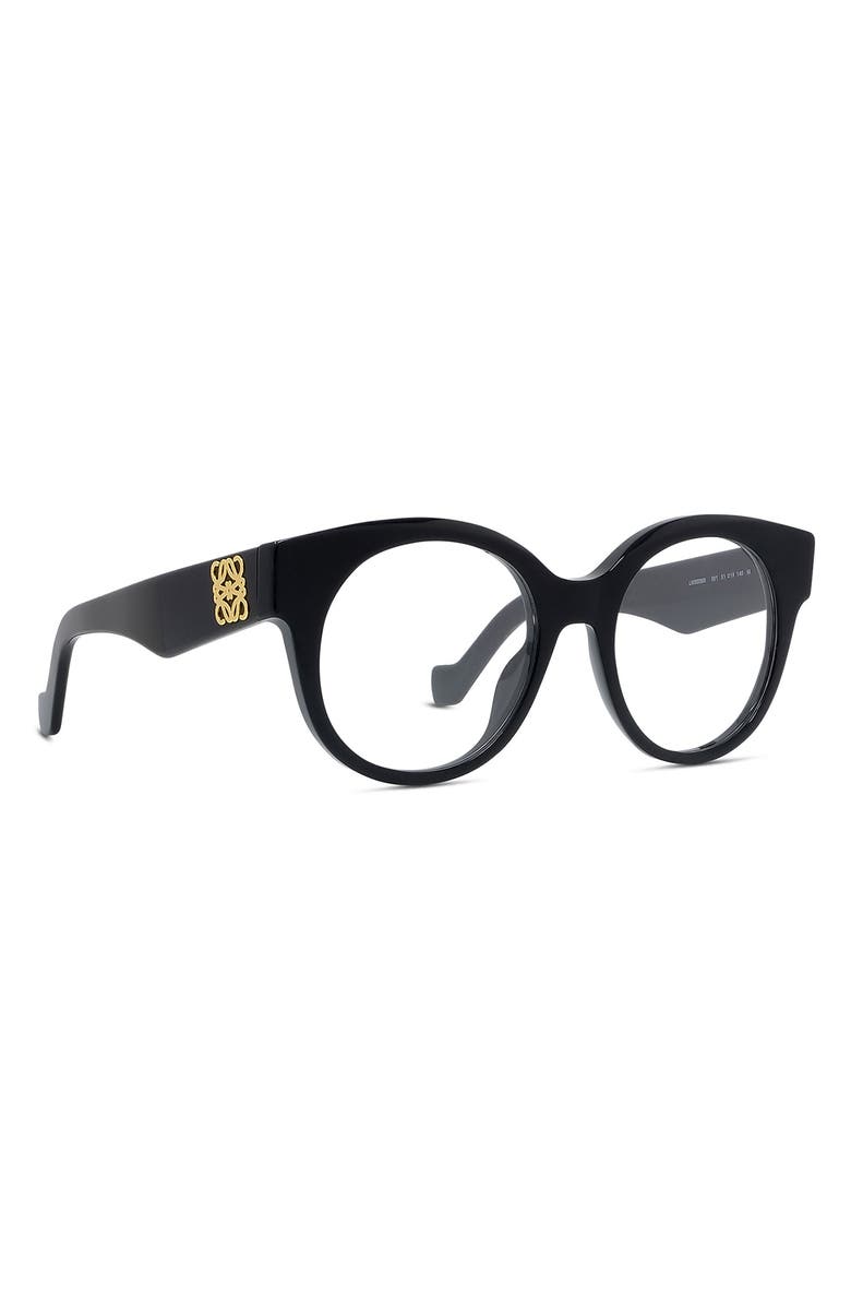 Loewe Anagram 51mm Round Optical Glasses, Alternate, color, Shiny Black