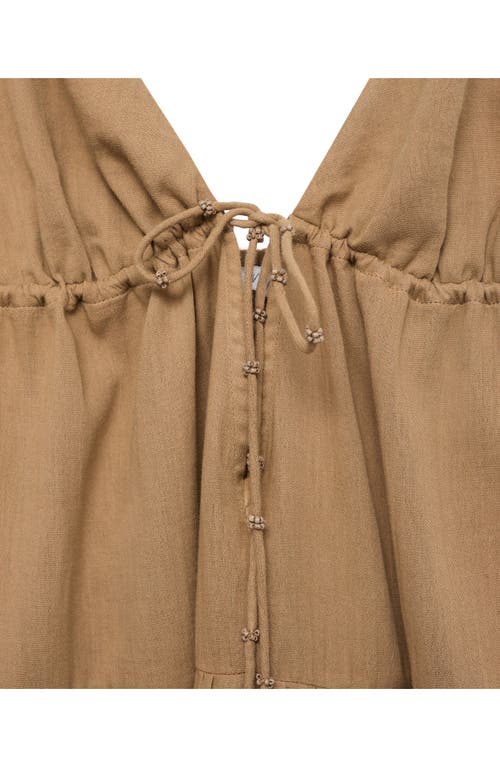 Mango Ruched Tiered Cotton Midi Sundress In Brown