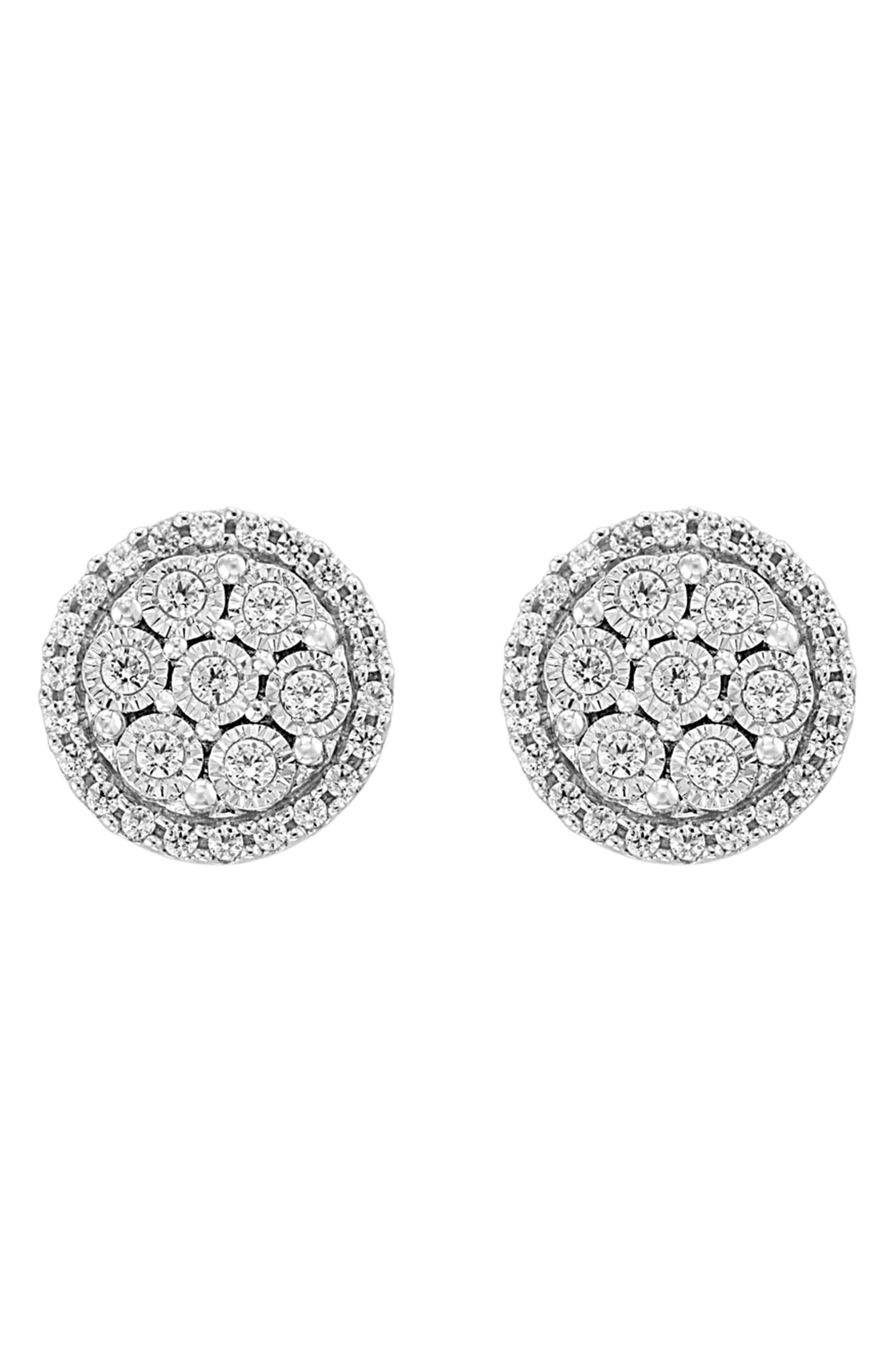 Sterling Silver Diamond Cluster Stud Earrings