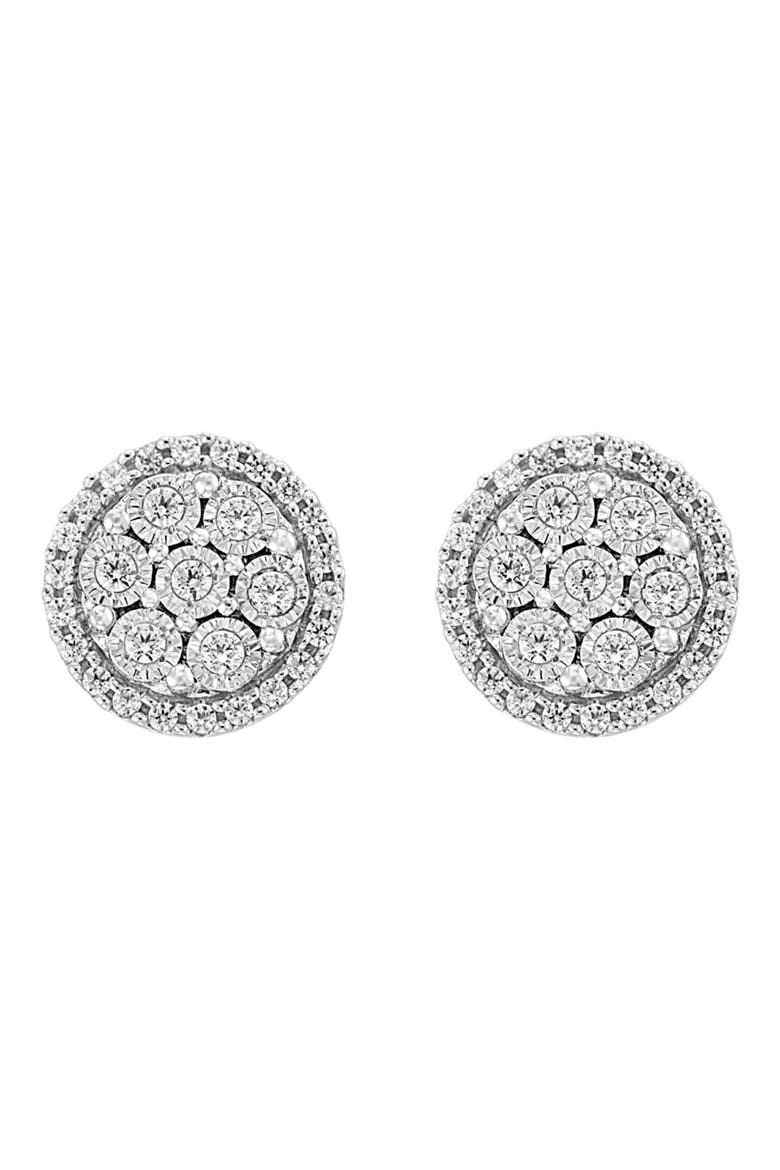 Sterling Silver Diamond Cluster Stud Earrings, Main, color, SILVER