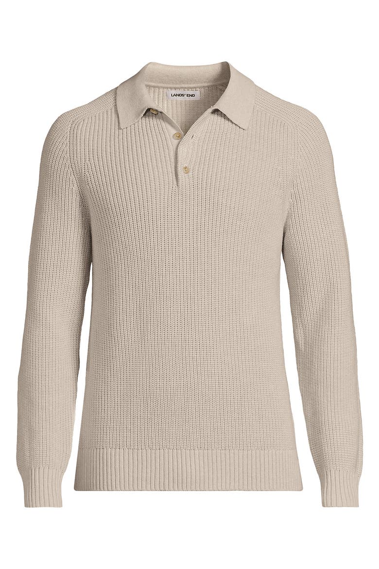Long Sleeve Drifter Polo Sweater, Alternate, color, Flax Heather