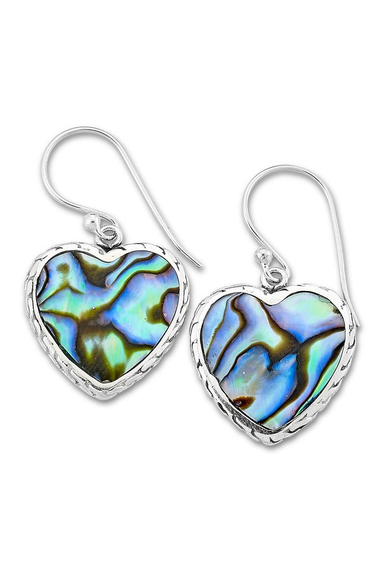 Sterling Silver Abalone Heart Drop Earrings, Main, color, BLUE AND GREEN
