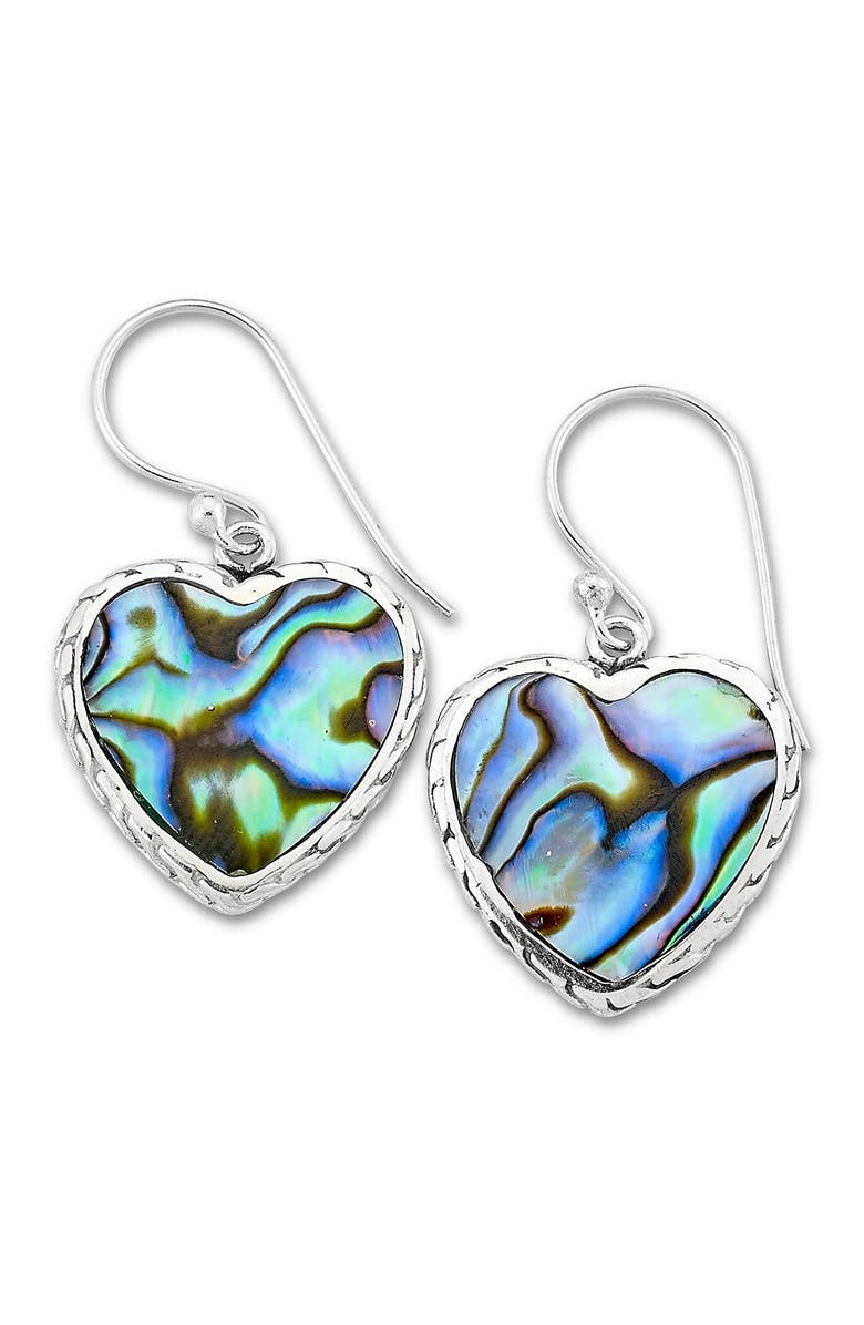 SAMUEL B. Sterling Silver Abalone Heart Drop Earrings, Main, color, Blue And Green