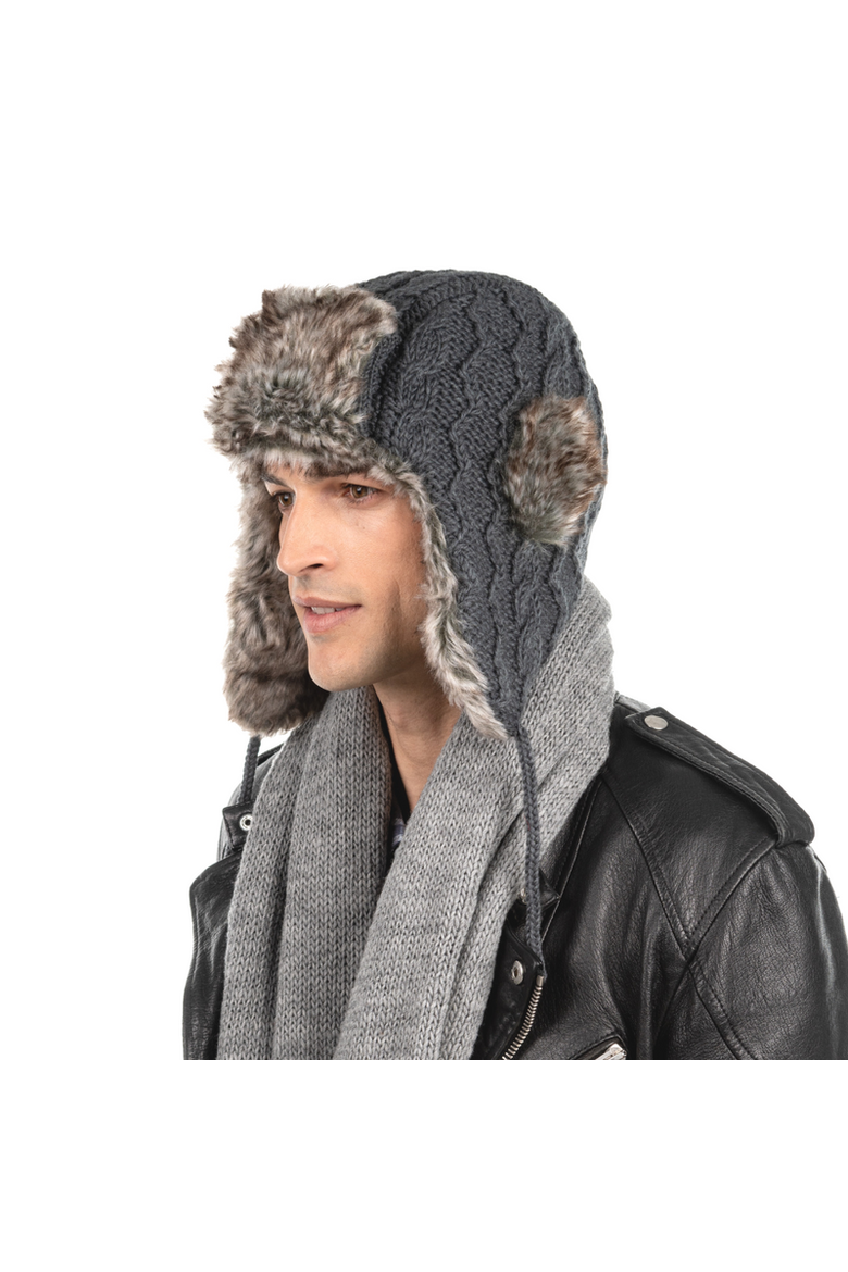 Cable Knit Russian Hat w/ Faux Fur, Alternate, color, White