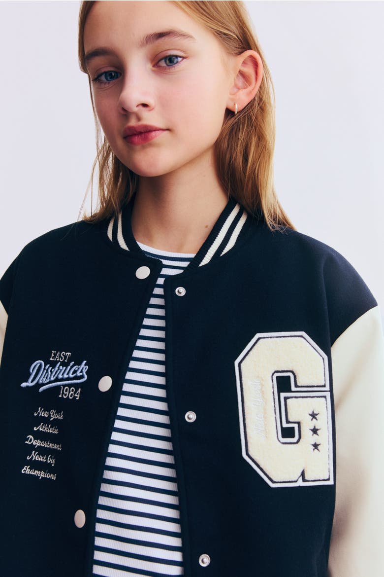 Appliquéd Baseball Jacket, Alternate, color, Navy blue/East District