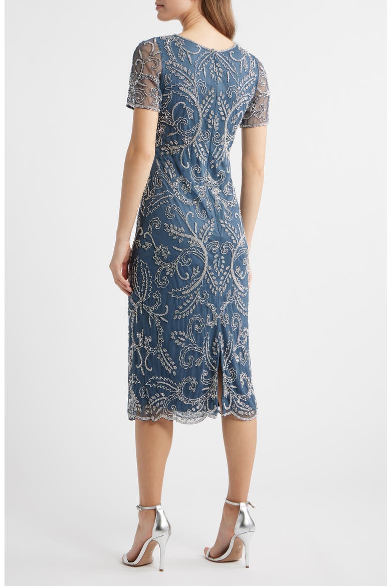 Embellished Illusion Neck Cocktail Dress, Alternate, color, GREY