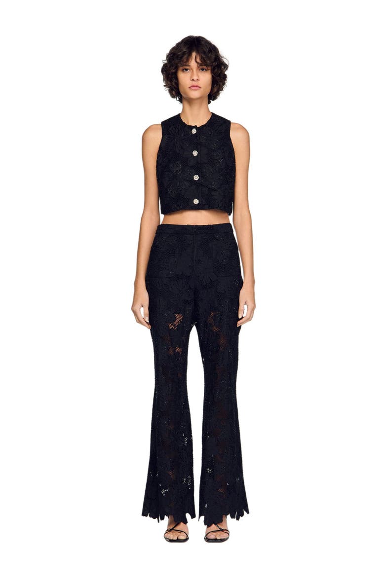 Embroidered guipure crop top, Alternate, color, Black