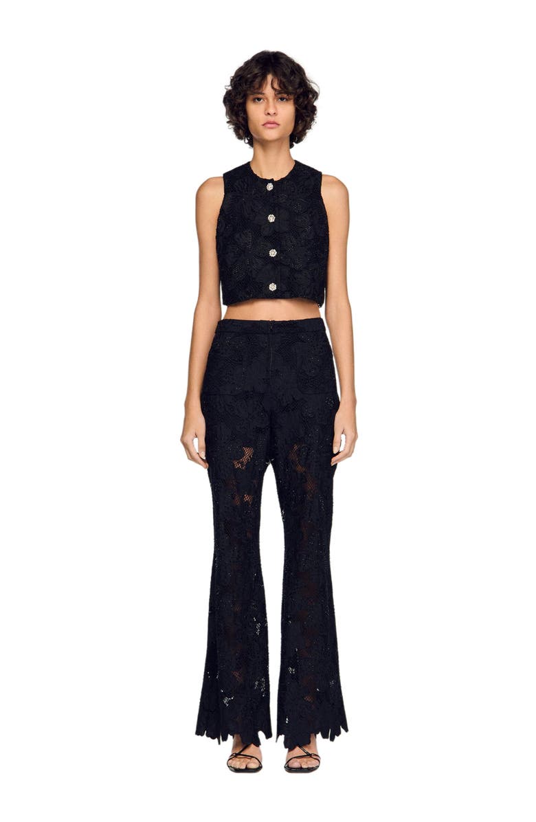 SANDRO Embroidered guipure crop top, Alternate, color, Black