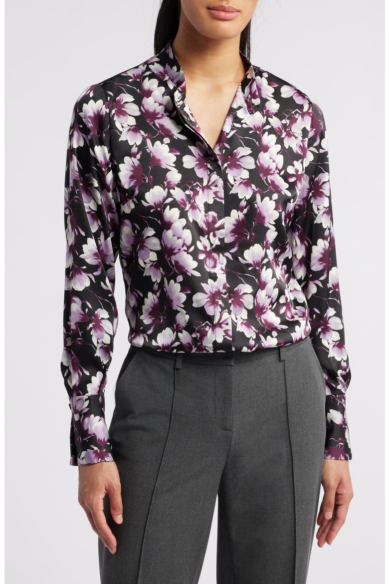 Floral Tie Neck Long Sleeve Top, Alternate, color, ANNE BLACK MULTI