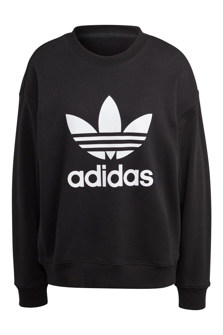 Trefoil Logo Crewneck Cotton Sweatshirt, Alternate, color, BLACK