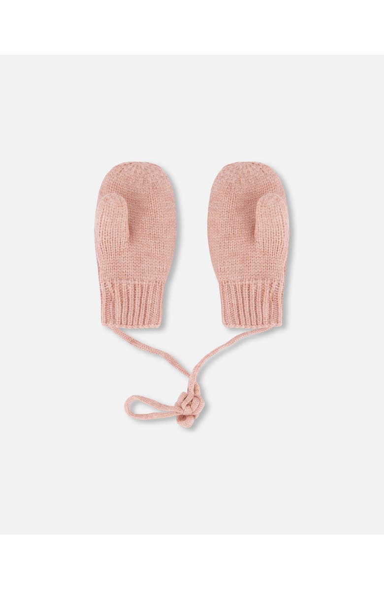 Deux par Deux Baby Girl's Knitted Mittens With String Dusty Pink, Alternate, color,