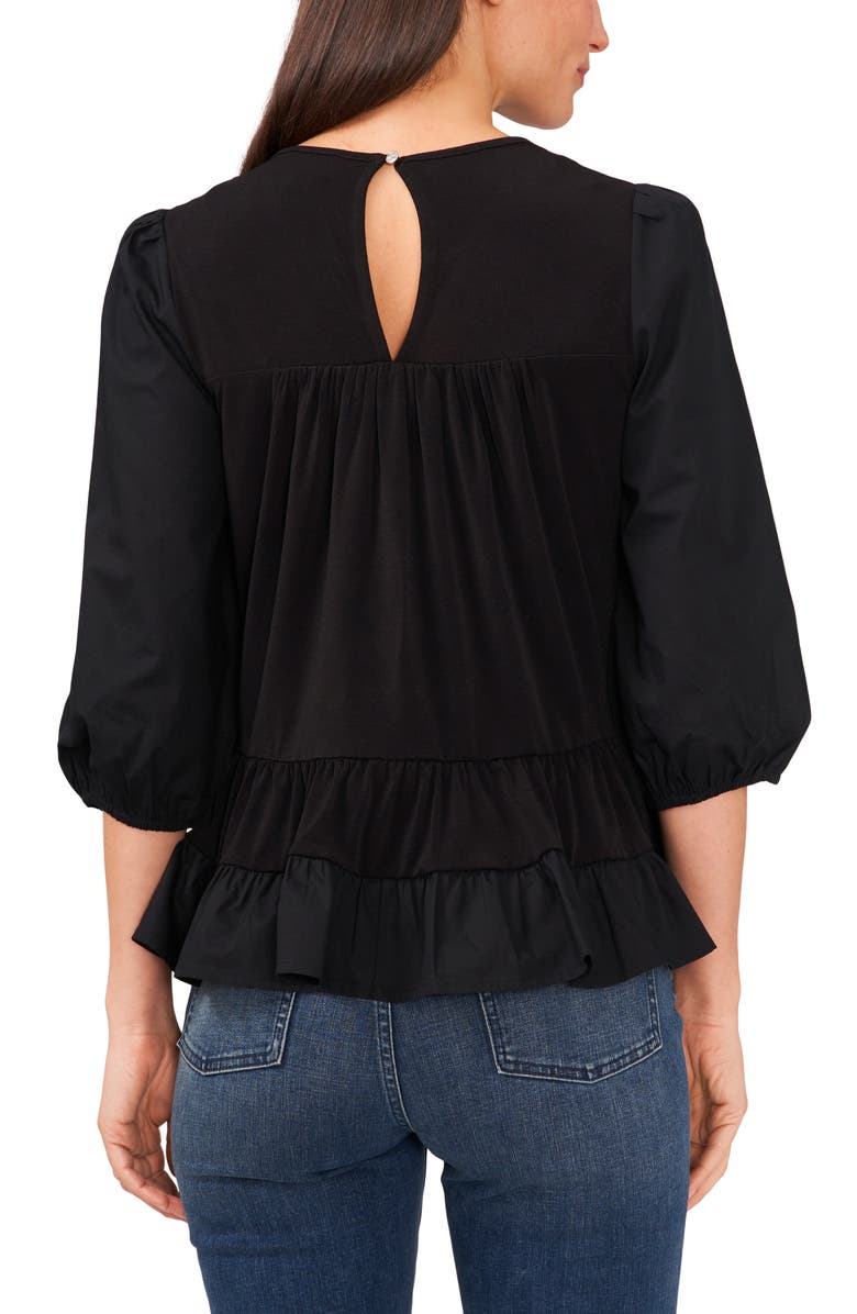 CeCe Mixed Media Ruffle Long Sleeve Top, Alternate, color, 