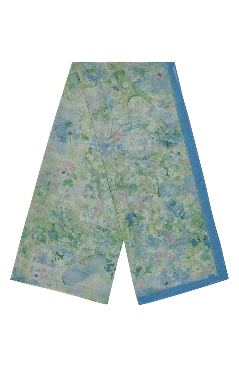 KARL LAGERFELD PARIS Watercolor Garden Chiffon Scarf, Alternate, color, Sky Blue