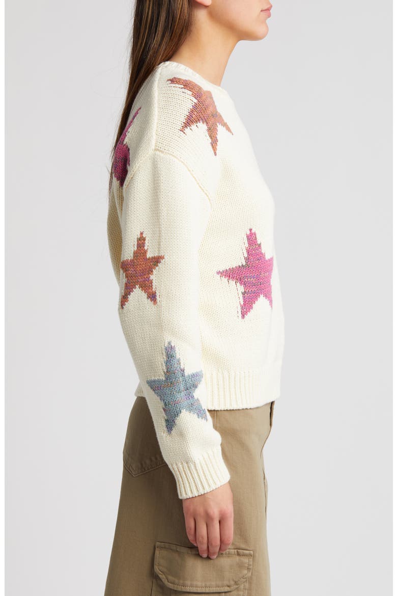 Zoey Star Intarsia Cotton Blend Sweater, Alternate, color, IVORY RAINBOW STARS