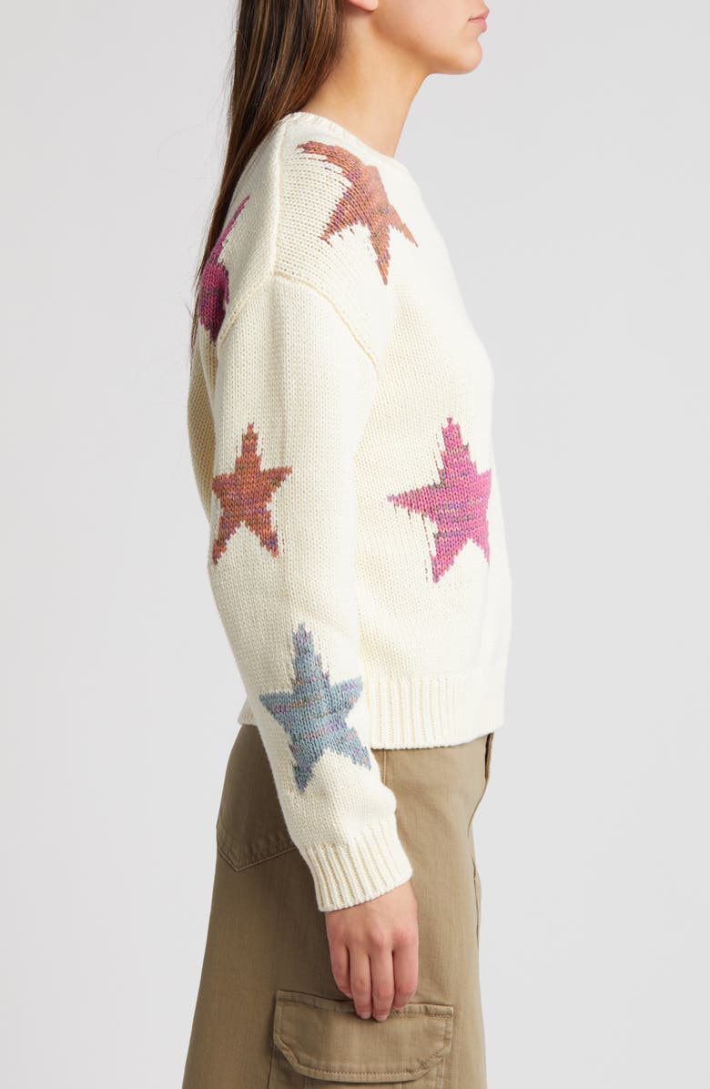 Rails Zoey Star Intarsia Cotton Blend Sweater, Alternate, color, Ivory Rainbow Stars