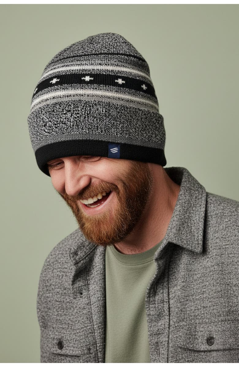 United By Blue The Merino Wool Slouchy Modern Fair Isle Beanie, Alternate, color, Black