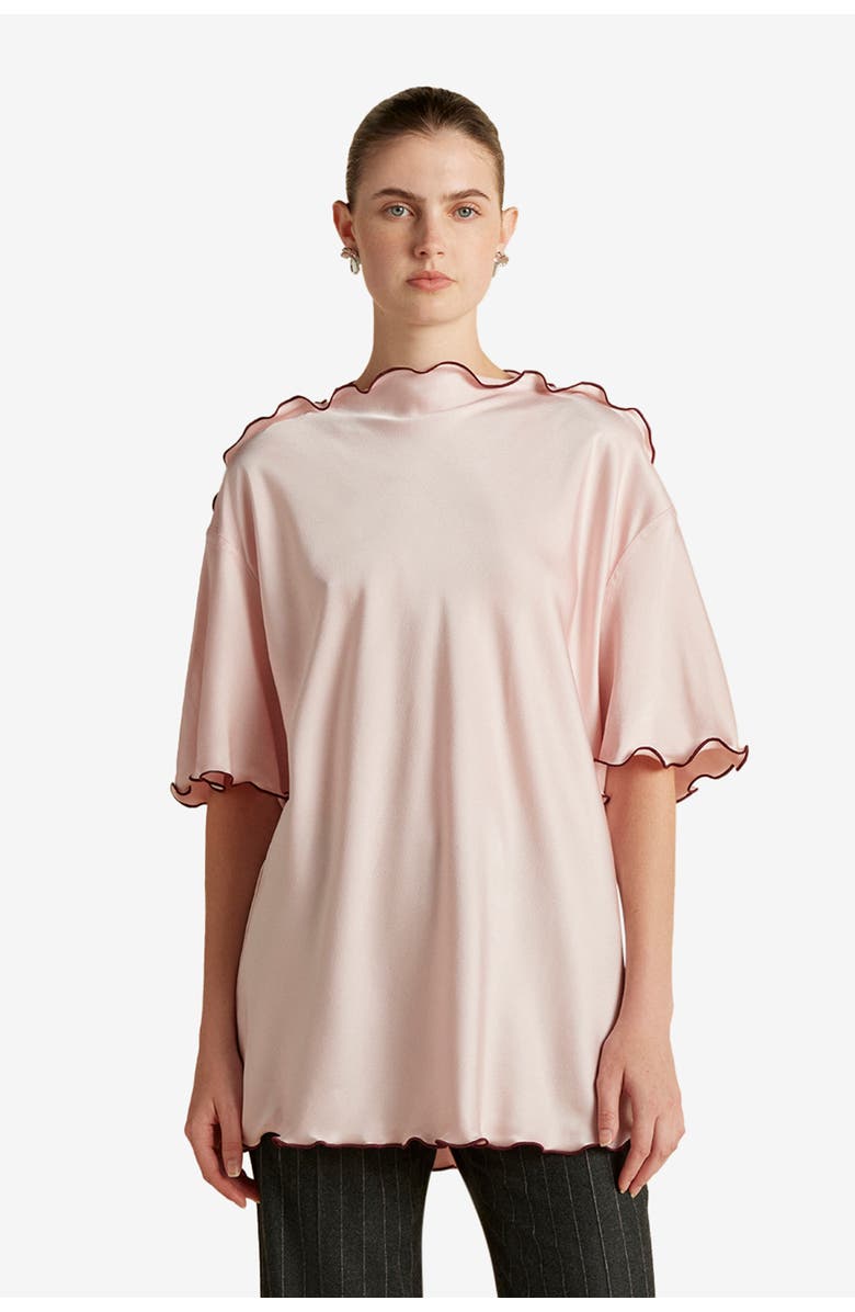 Marina Moscone Cady T-Shirt with Scalloped Edge, Main, color, Camellia