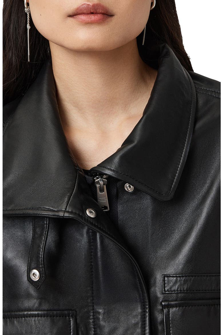 Clay Funnel Neck Leather Gilet, Alternate, color, BLACK