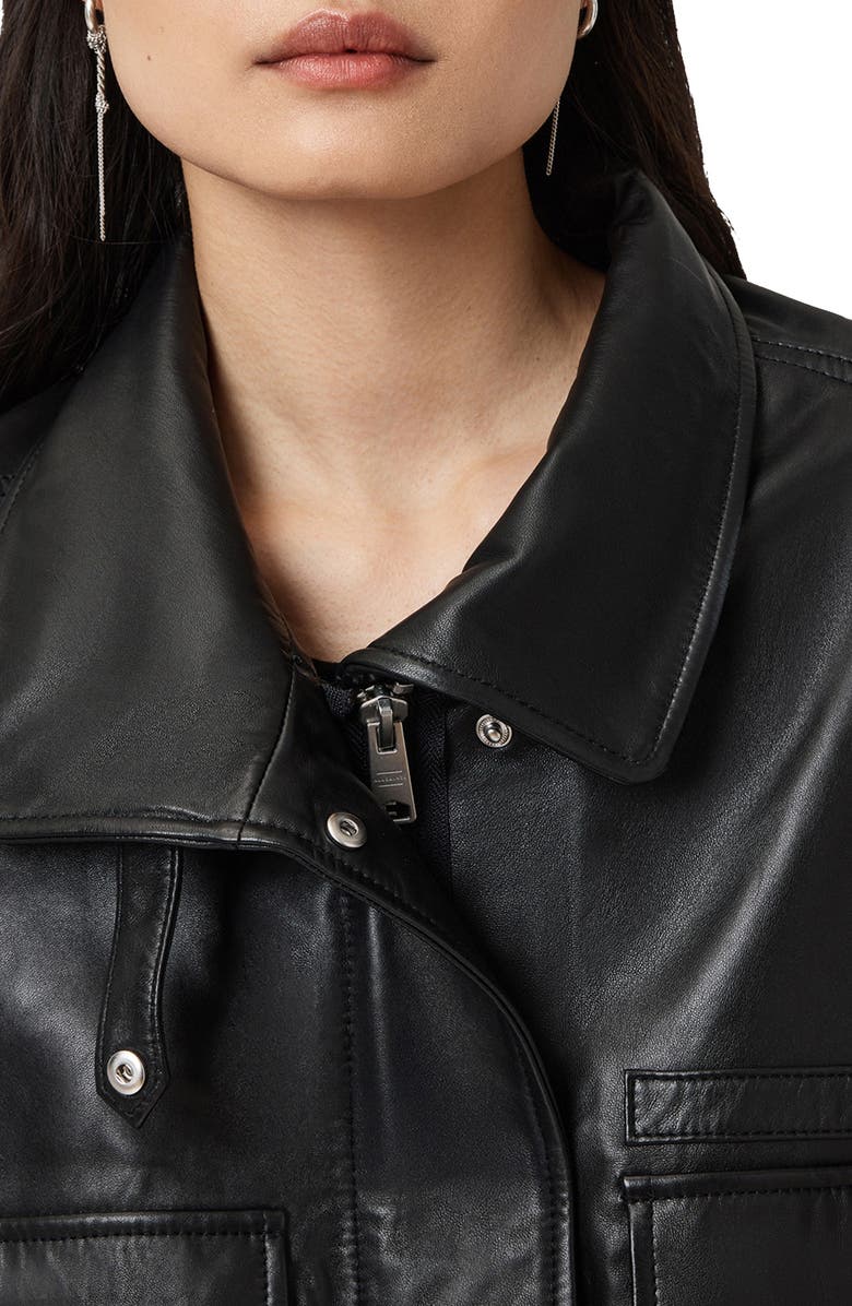 AllSaints Clay Funnel Neck Leather Gilet, Alternate, color, Black
