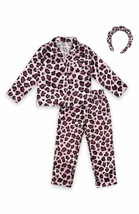 Kids' Leopard Satin Pajamas & Headband Set