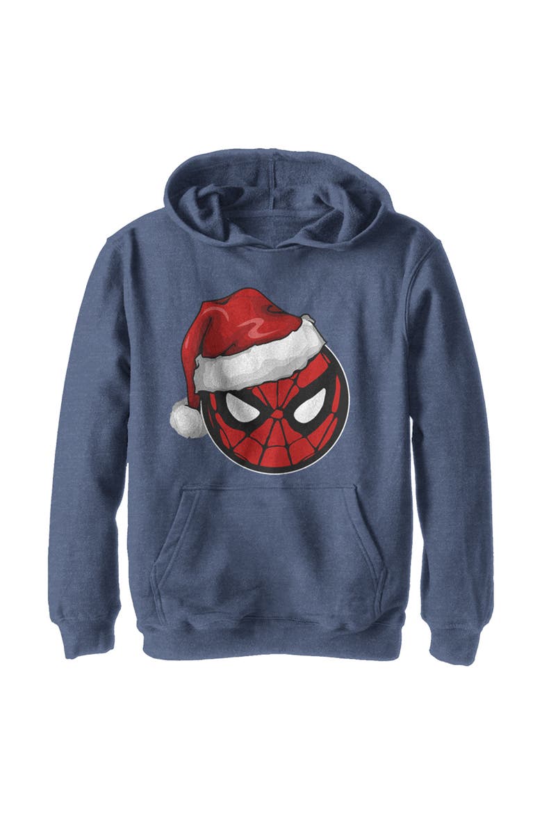 Boy's Marvel Christmas Spider-Man Santa Hat  Pull Over Hoodie, Main, color, Navy Blue Heather