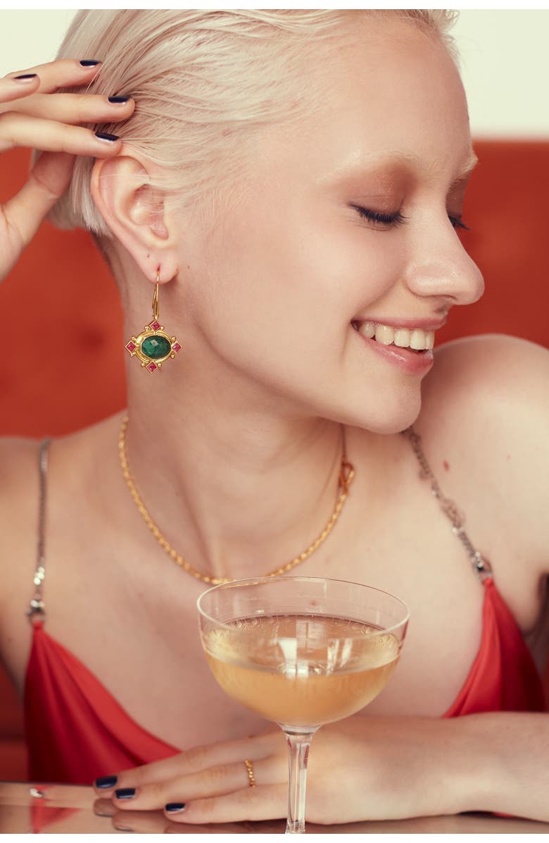 Ottoman Hands Raina Emerald And Pink Crystal Drop Earrings, Alternate, color, Gold