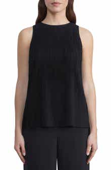 Lafayette 148 New York Pleated Racerback Silk Georgette Blouse
