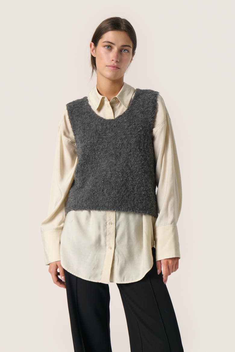 Slvenessa V-Neck Fluffy Knit Waistcoat, Main, color, Grey Melange