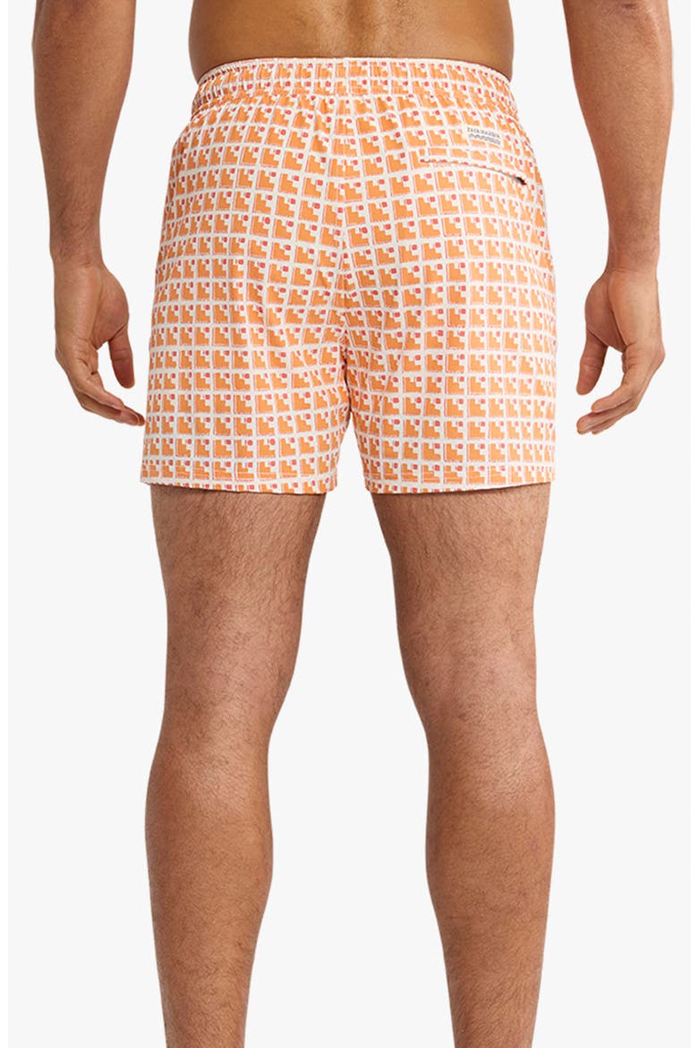 Bungalow Geo Print Water Repellent Swim Trunks, Alternate, color, SUNSET STAIRS (815)
