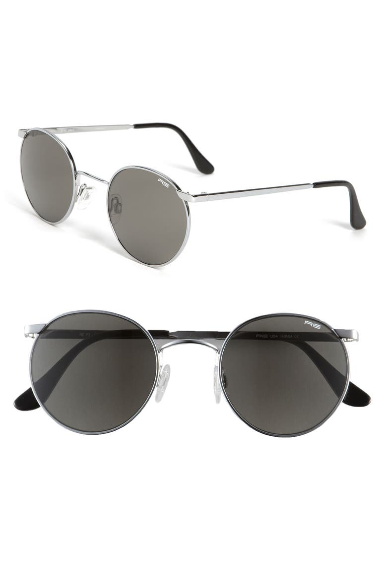 'P3 Retro' 49mm Sunglasses, Main, color, BRIGHT CHROME/ GREY