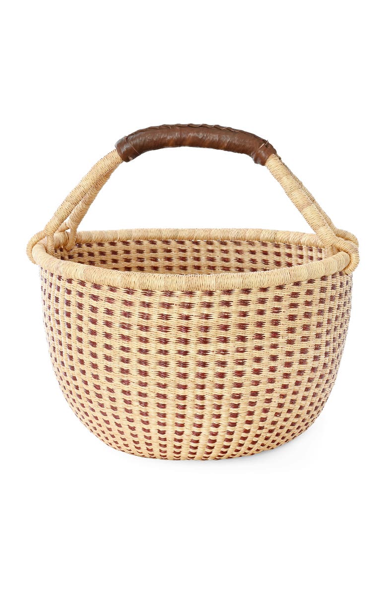 African Modern Chestnut and Natural Checked Bolga Basket, Alternate, color, Chestnut