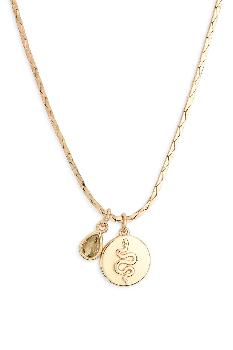 Snake Coin Pendant Necklace, Alternate, color, PERIDOT