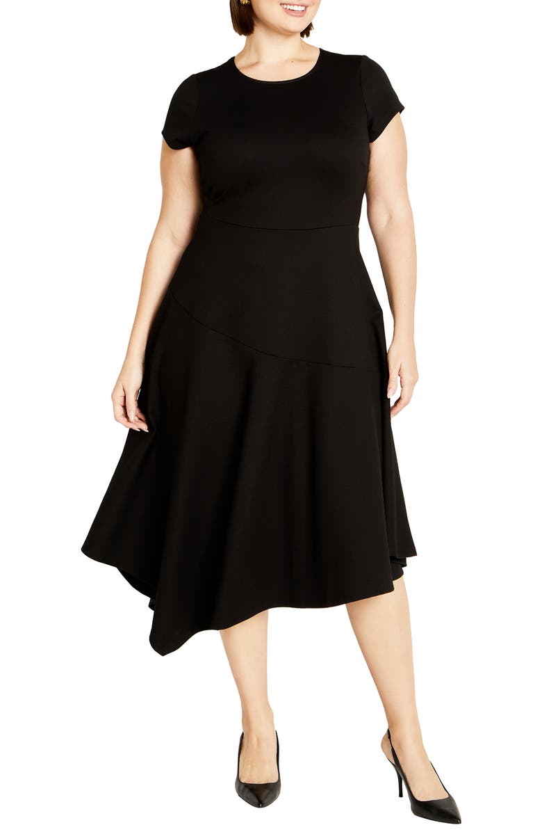 City Chic Asymmetric Ponte Knit Dress, Main, color, 