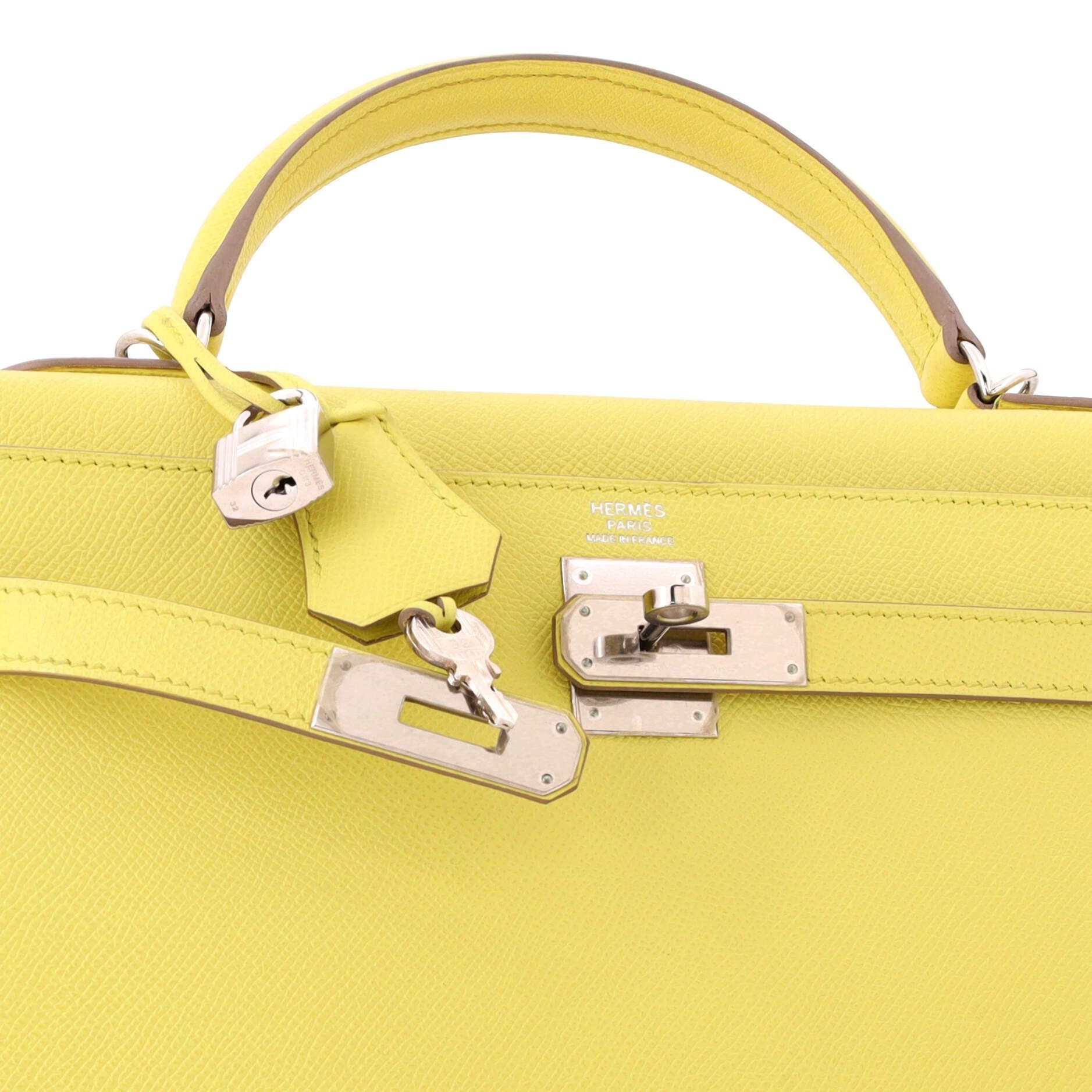 Pre-Owned Hermes Kelly Handbag Yellow Epsom with Palladium Hardware 32, Alternate, color, Soufre