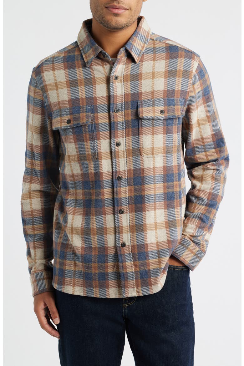 Generation Plaid Stretch Flannel Button-Up Shirt, Alternate, color, TAN