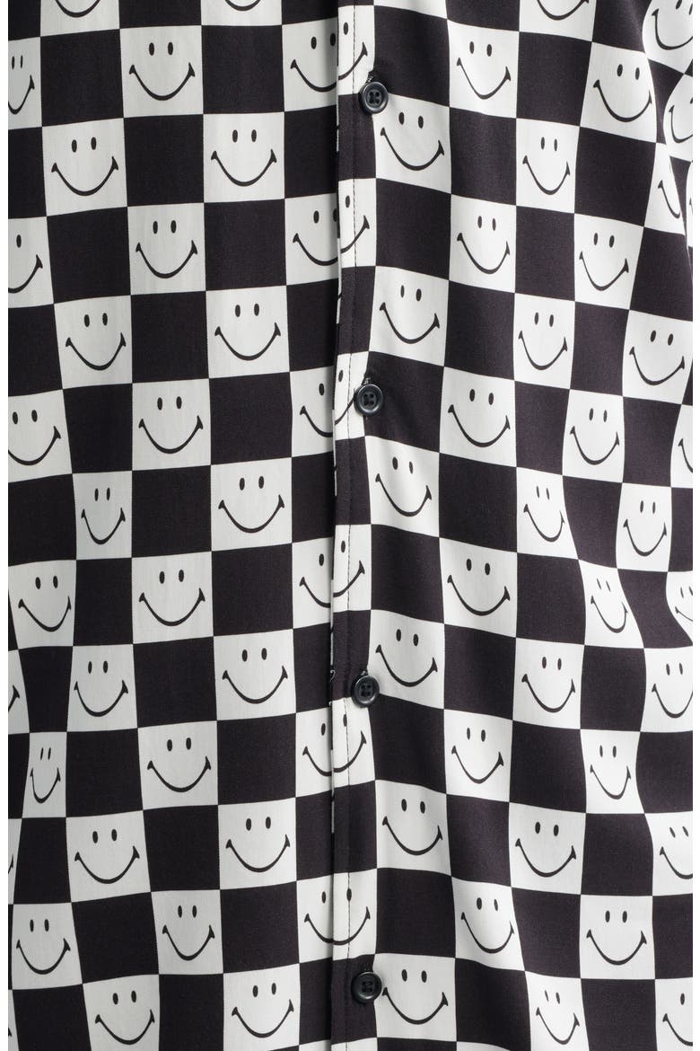 SMILEY® Checkerboard Print Camp Shirt, Alternate, color, BLACK/ WHITE
