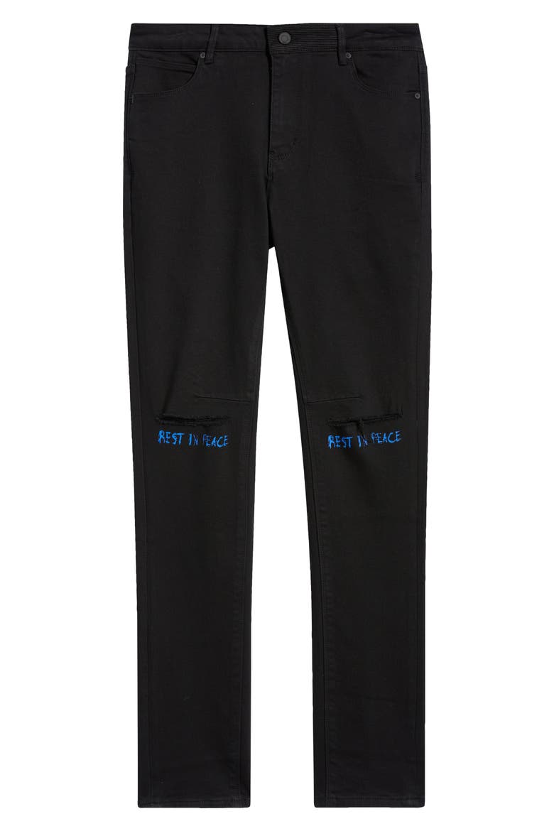 Bryant Ripped Skinny Jeans, Alternate, color, BLACK BLUE REST IN PEACE