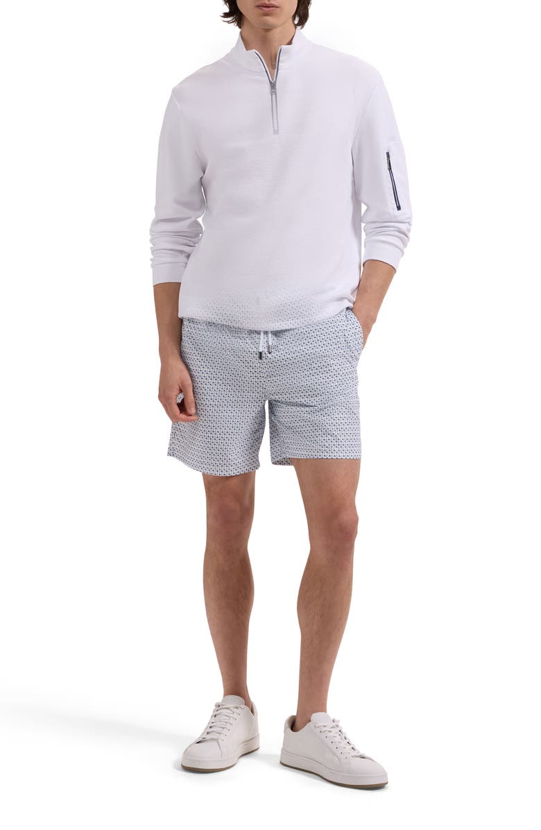 Bugatchi Kai Palm Print Swim Trunks, Alternate, color, White