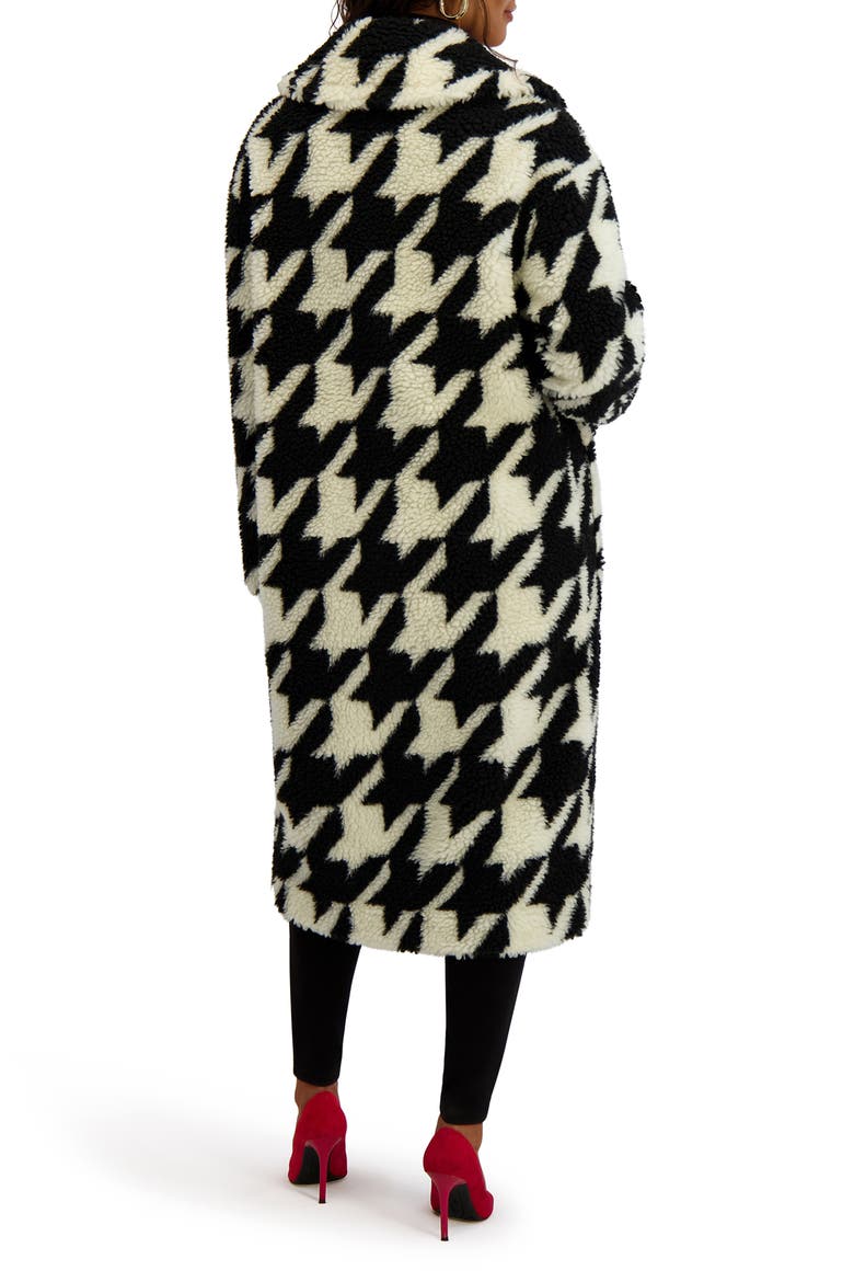 Houndstooth Faux Shearling Coat, Alternate, color, BLACK/ WHITE