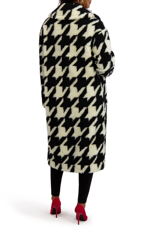 Kensie Houndstooth Faux Shearling Coat In Multi