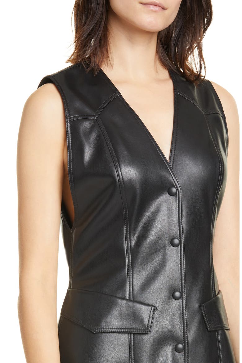 Menphi Vegan Leather A-Line Minidress, Alternate, color, BLACK