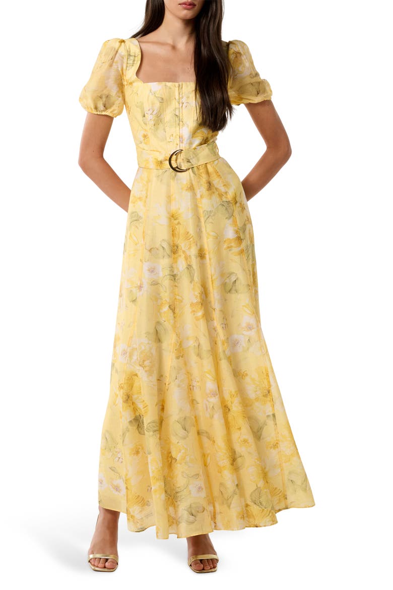 Marigold Belted Maxi Dress, Main, color, GOLD LAYLA BOTANICAL