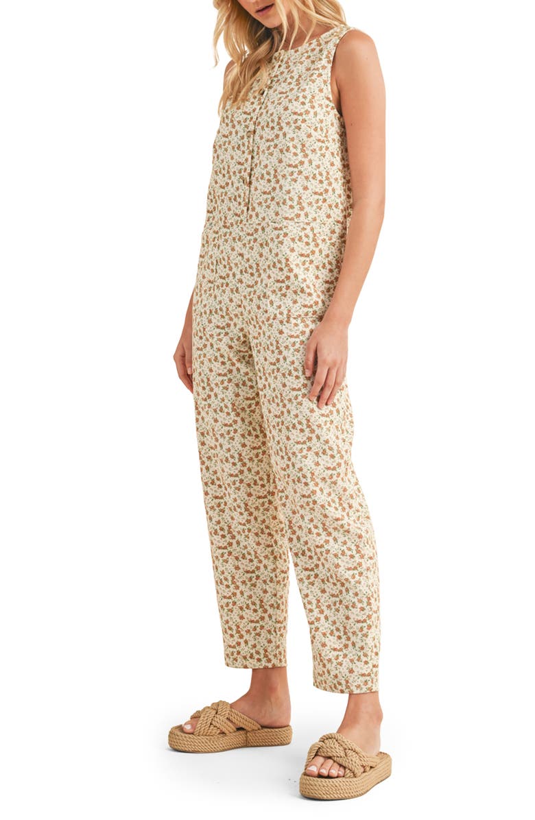 WISHLIST Floral Sleeveless Jumpsuit, Alternate, color, Ecru