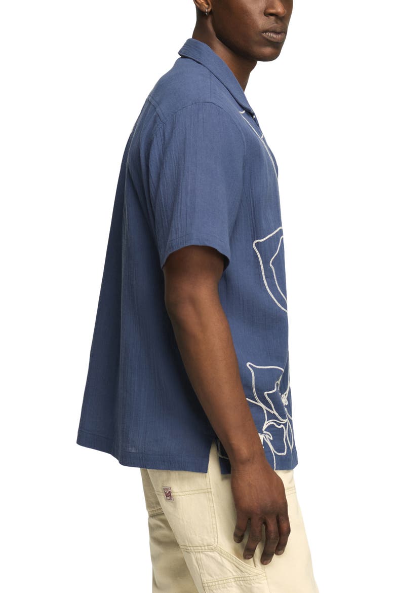 Floral Embroidered Cotton Camp Shirt, Alternate, color, 458 BLUE